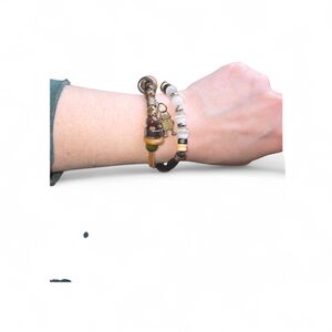 Unlisted Brown, Green and White Charm Beaded Bracelet Set